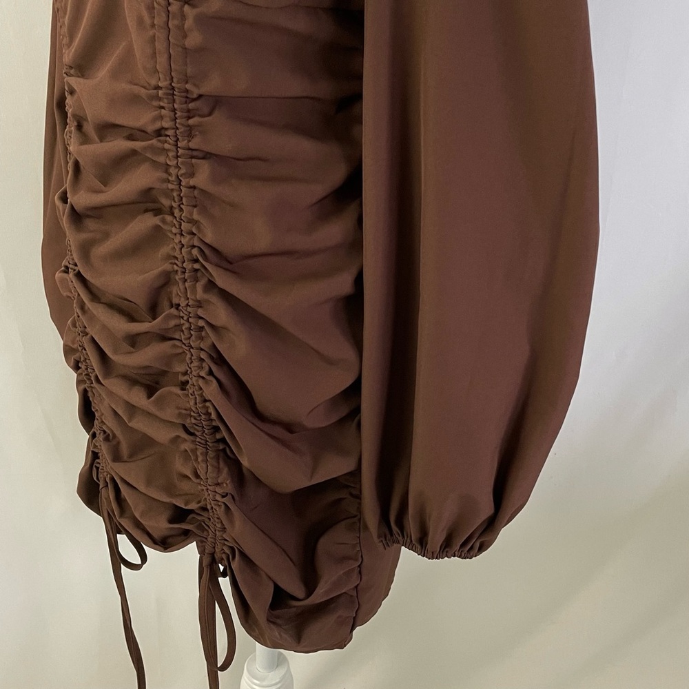 Pretty Little Thing Ruched Long Sleeve Bodycon Mini Dress Chocolate Brown Size 6 - Picture 10 of 16